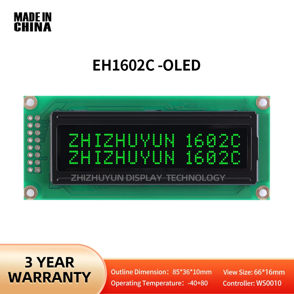 Eh1602c 16*2 Karakter Lcd-Module Display Lcm Scherm Zwarte Film Groene Letter Werktemperatuur-40 + 80 Oled Scherm