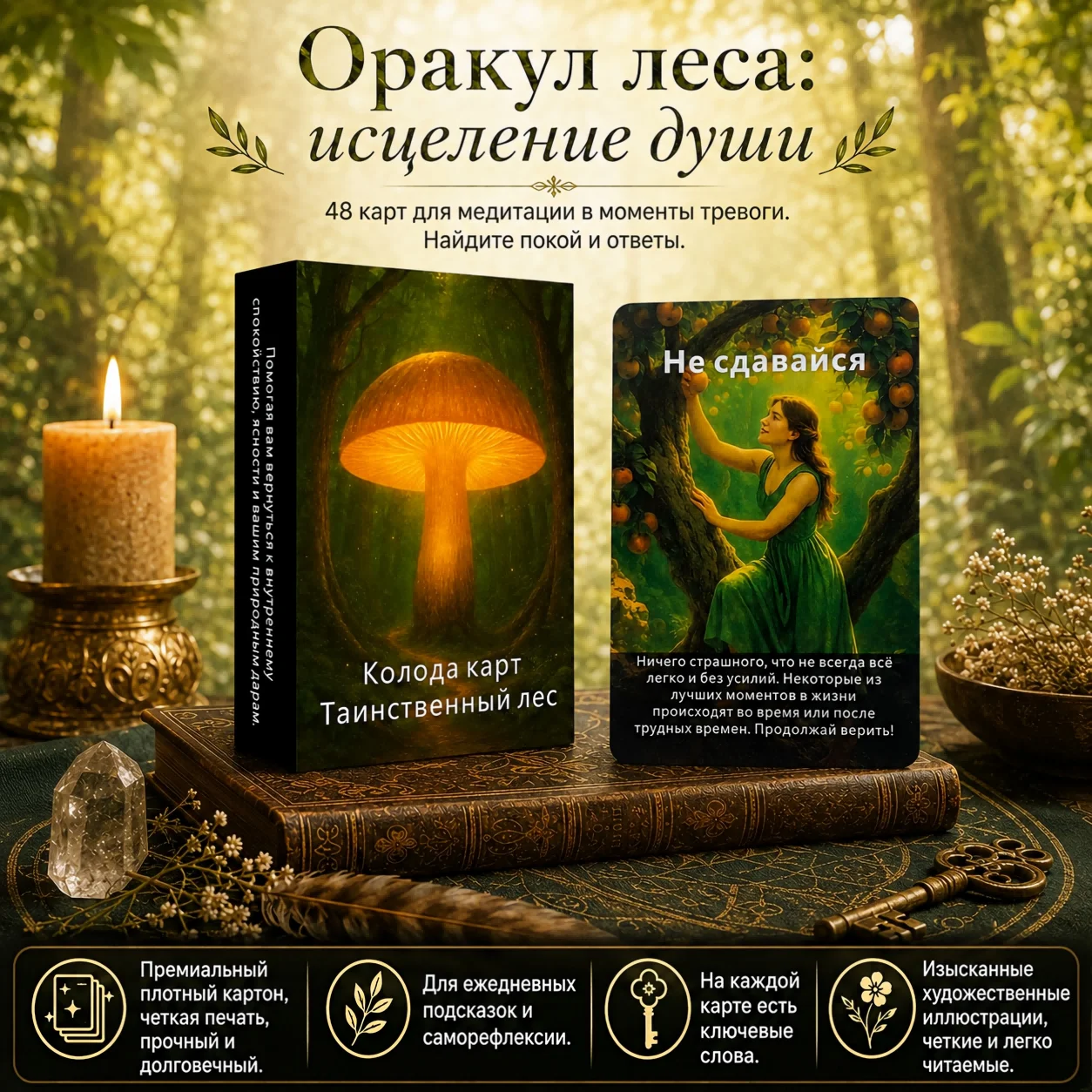 Russian Mystical Forest Oracle Cards, 48 Tarot Cards, Divination Tool, Natural Healing, Emotional Support, Meditation Tool