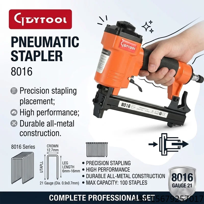 GDYTOOL 8016 Pneumatic Fine Wire Stapler 21 Gauge 6-16mm Air Staple Gun for Furniture Upholstery Woodworking