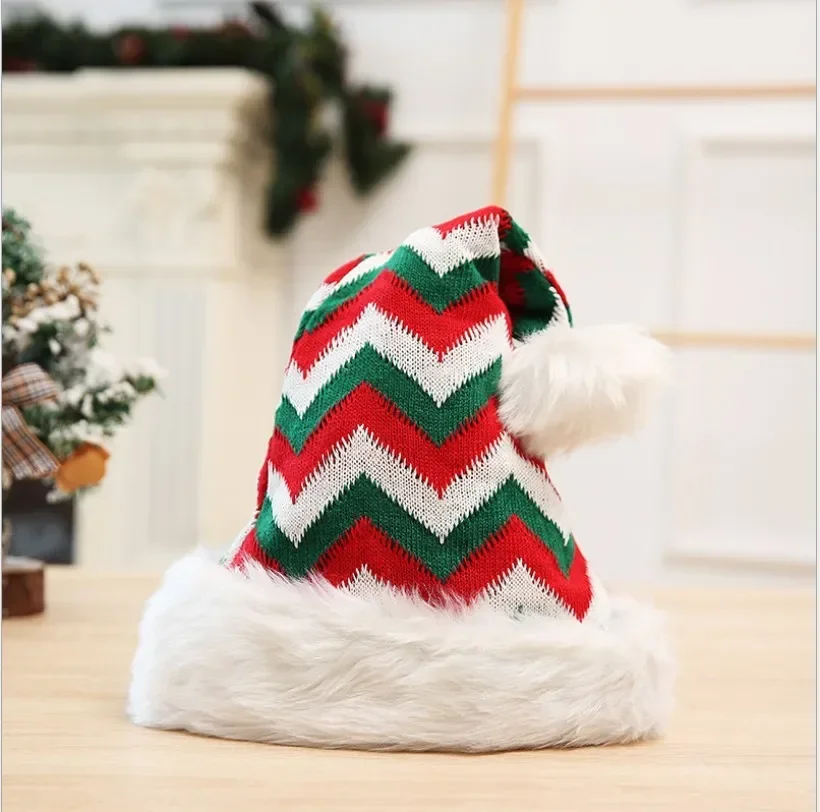 Christmas Decoration New Style Christmas Festival Hat Plush Knitted Santa Claus Hat Enlarged and Thickened Large Ball Hat