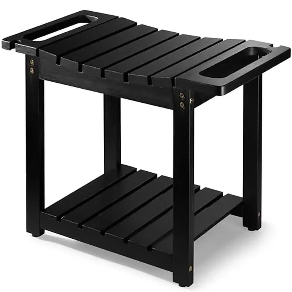 

Wood Shower Bench Seat with Storage Shelf Waterproof Bathroom Spa Stool Legs & Shower Head Holder Organizer Natural Acacia