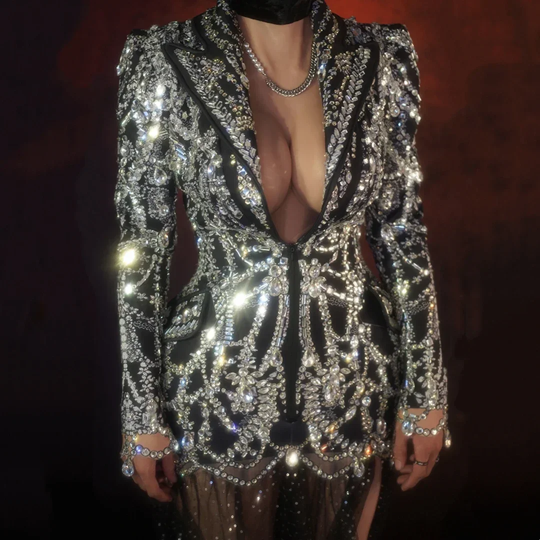 Abito da compleanno con strass Abito da ballo nero Cappotti Abito lungo con giacca da donna Abito da sera con sirena per feste di ballo di fine anno