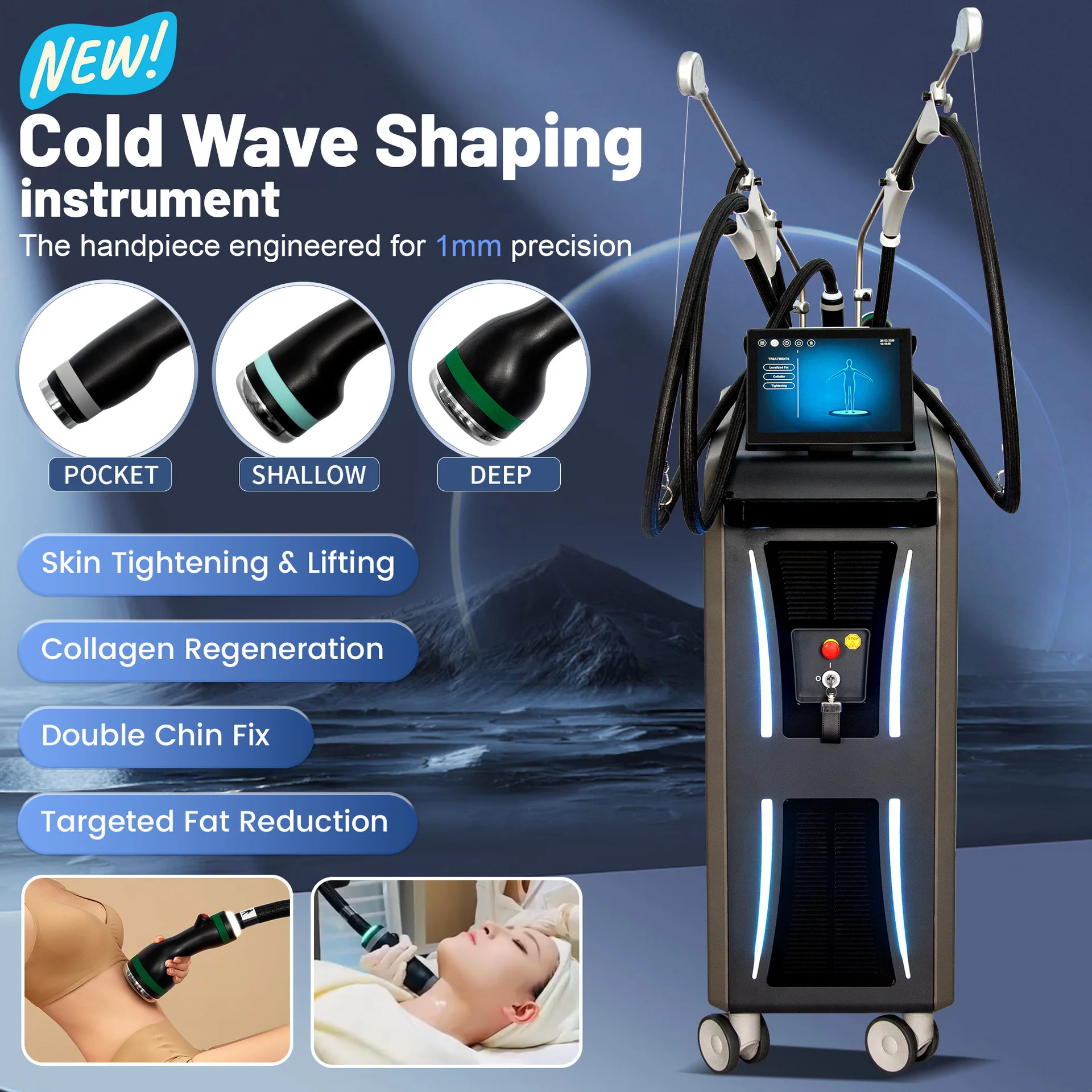 3 Handle Big Screen Onda Pro Coolwave Coolwaves Ice-microwave Body Forming Face Lifting Machine 2.45ghz Onda Pro Coolwave Device