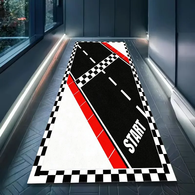 VIKAMA Race Start Checkered Flag Motorbike Garage Mat Anti Slip Oil Resistant Waterproof Pad Parking Workshop Decor