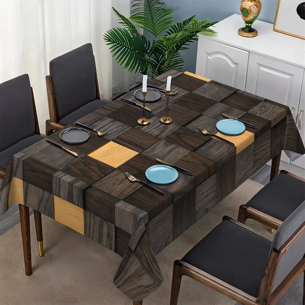 JIT-1pc High-grade Wood Grain Patchwork Pattern Simple European Style Pattern Tablecloth Squarezyc