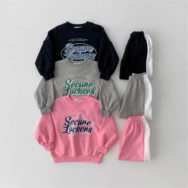 

2025 Autumn New Baby Long Sleeve Clothes Set For Boys Girls Letter Print Casual Sweatshirt + Pants Cotton Toddler Outfits
