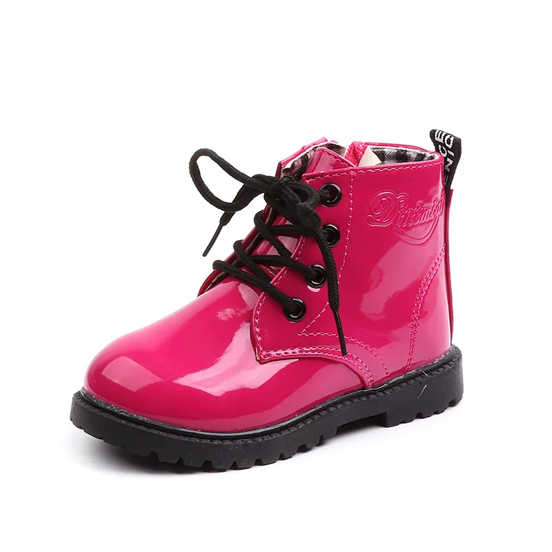 Nuove scarpe per bambini autunno inverno caldo ragazzi stivali moda bambino chelsea stivali ragazza bambino in pelle verniciata stivaletti in cotone