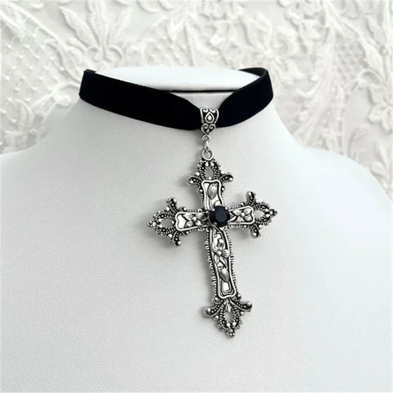 Goth Limited Black Velvet Cross Choker Bead Necklace Grunge Black Velvet Jewelry Gorgeous Women Punk Gift Statement New Gothic