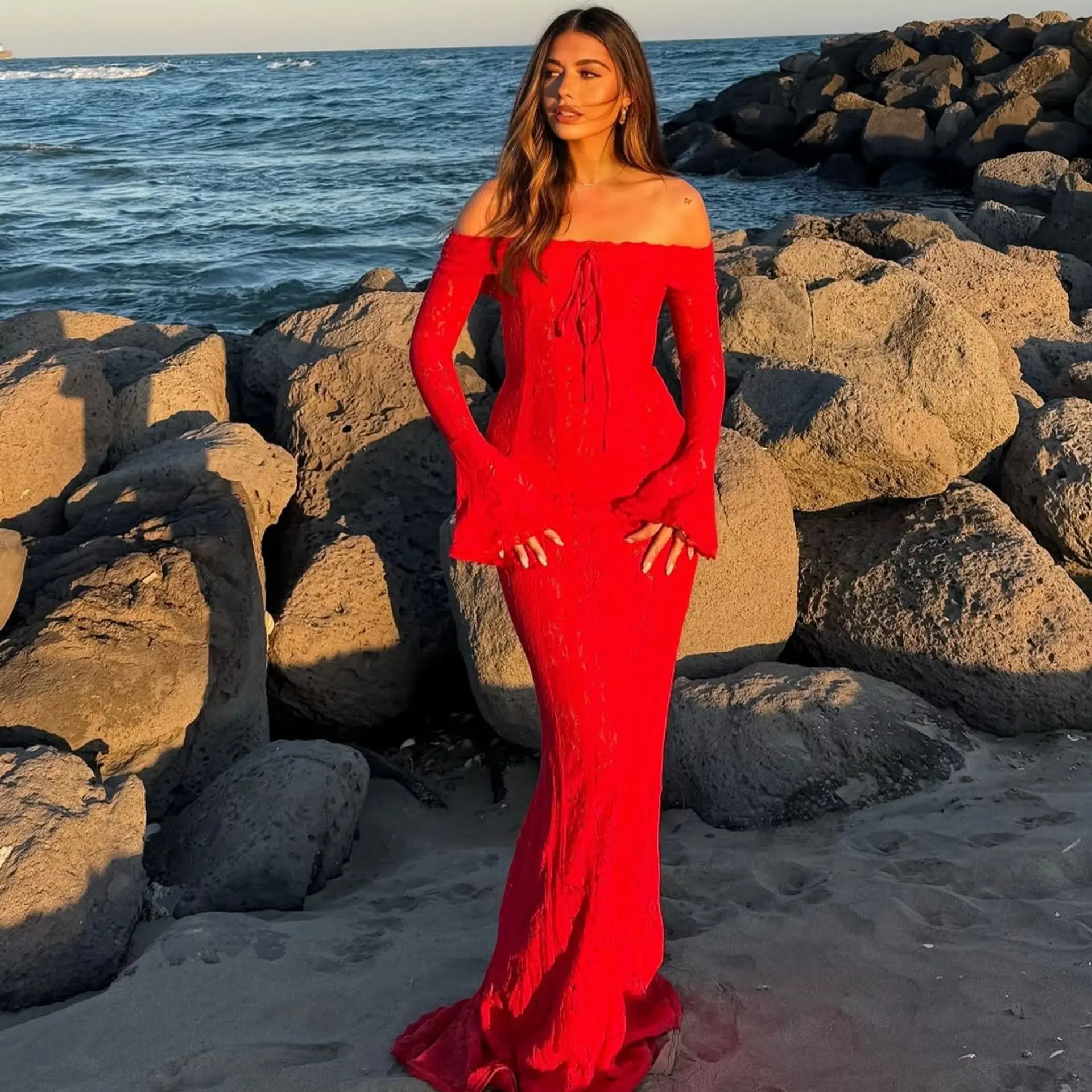 Spitzen-Tunika, schulterfrei, Damenkleidung, Badeausgänge, Sommerkleidung für Frauen, 2026, Badeanzug, Strand-Cape-Kleid, Weiß