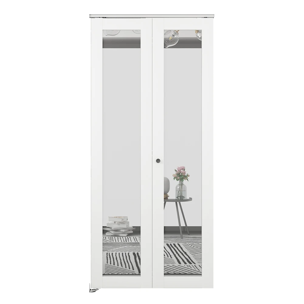 

30 in. x 80 in. Mirrored Glass Solid Core White Composite Bi-fold Door with Hardware Kit and Door Handle
