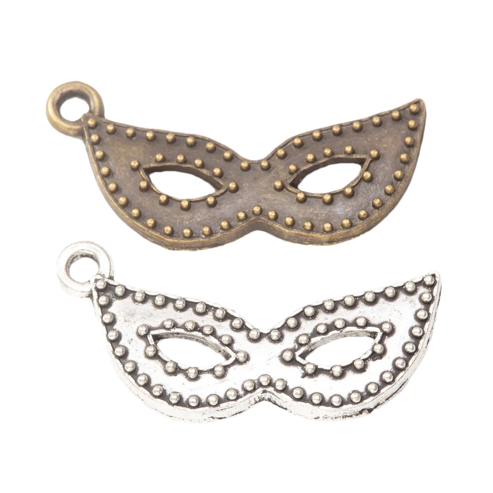 20pcs 14x27mm Masquerade Mask Charms, Antique Bronze Silver Color Pendants for DIY Antique Jewelry Making EF4108