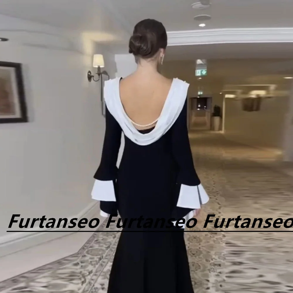 Vestido de fiesta de sirena de manga larga drapeado con cuello redondo para mujer, Vestidos de Noche de Dubái sin espalda Sexy, moda de Arabia Saudita