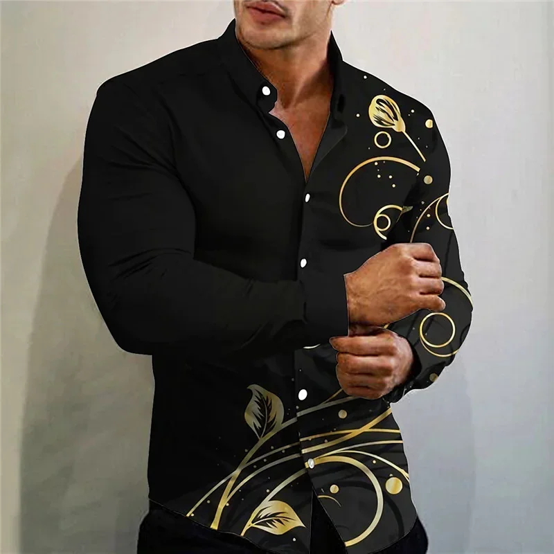 Fashion Street Men's Long sleeved Shirt Outdoor Soft and Comfortable Fabric Transparent Pattern Slim Fit Men's Plus Size Shirt