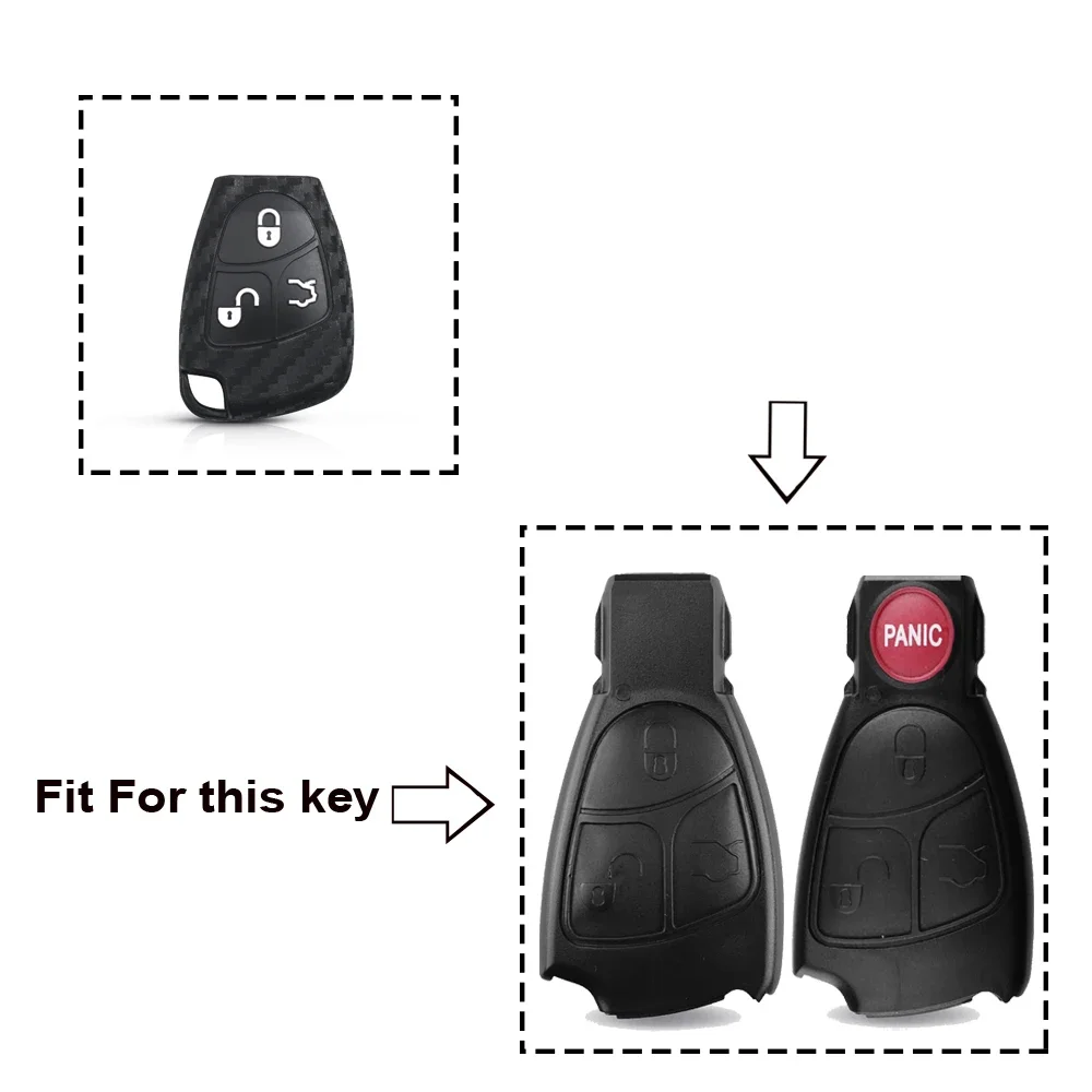 KEYYOU 1PCS NEW Carbon Fiber Car Key Fob Silicone Case Cover Protector For Mercedes-Benz B C E ML S CLK CL Keyless Entry