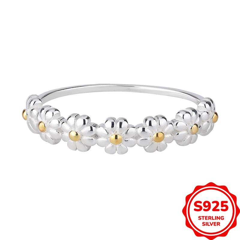 Classic Fashion Authentic S925 Silver Small Flower Goose Yellow Flower Stamen Women's Ring