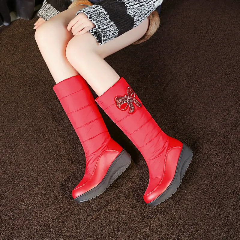 Warm Fur Plush Down Snow Boots Women Winter 2023 Women Shoes Waterproof Comfortable Women Mid Barrel Boots Black Red Plus Size