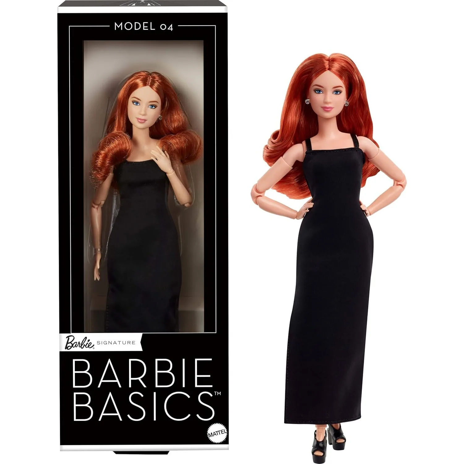 

Original Mattel Barbie Essentiels Collectible Dolls for Girls Model 04 Curly Red Hair Little Black Dress Christmas Gifts JBH74