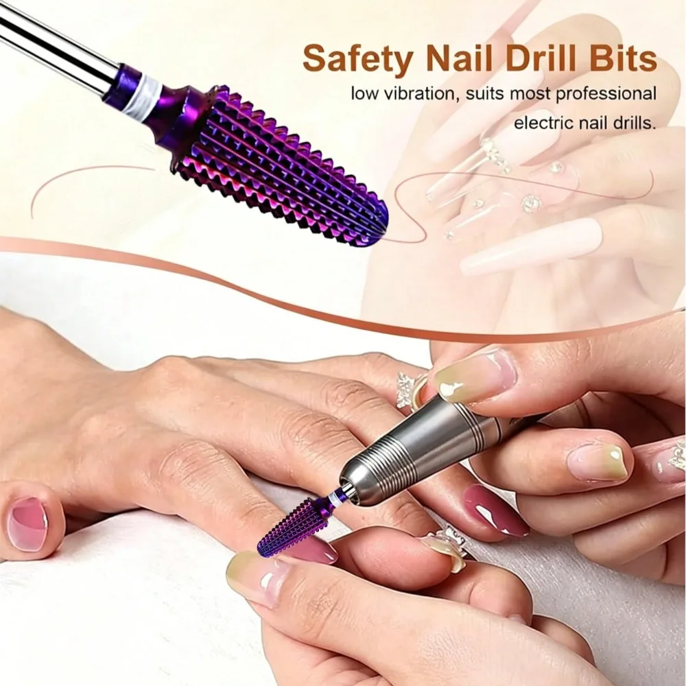 1PC Purple 5-in-1 Tapered Tungsten Carbide Nail Drill Bit, 3/32in E-File Burr for Gel Acrylic Nail Removal