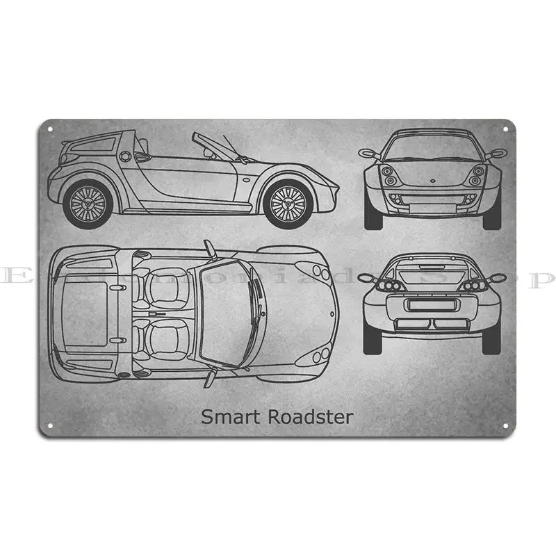 911 Carrera Art Black Chalkboard Smart Roadster Gray Old Car Display Device Patent Plan Metal Garage Wall Decor Tin Sign Poster