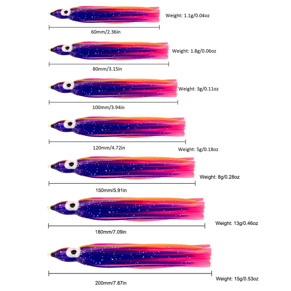 Soft Octopus Lure 60-120mm Octopus Hoochies Squid Skirt Trolling Lure PVC Luminous Skirt Fishing Lure