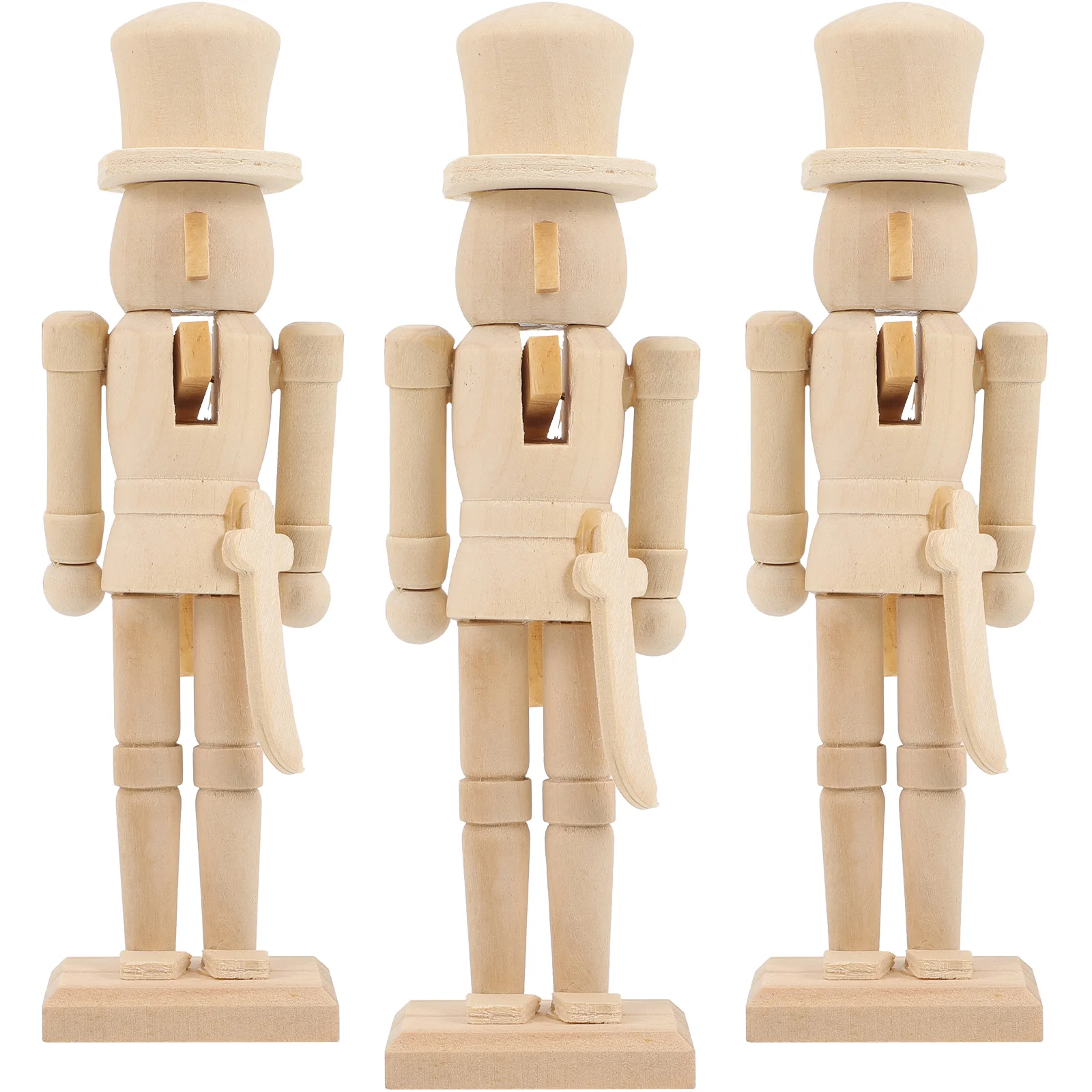 3 Pcs Paint Crackers Nutcracker Figures Wooden Blank Soldier Christmas Nutcrackers