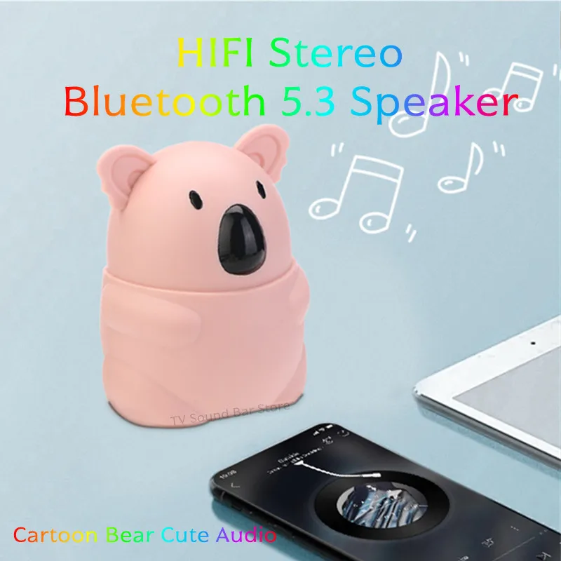 

Портативная колонка Bluetooth 5.3 HIFI Stereo с дизайном милого мультяшного медведя, для дома и улицы, с функцией TWS, беспроводная, мини-сабвуфер, для звонков без помощи рук