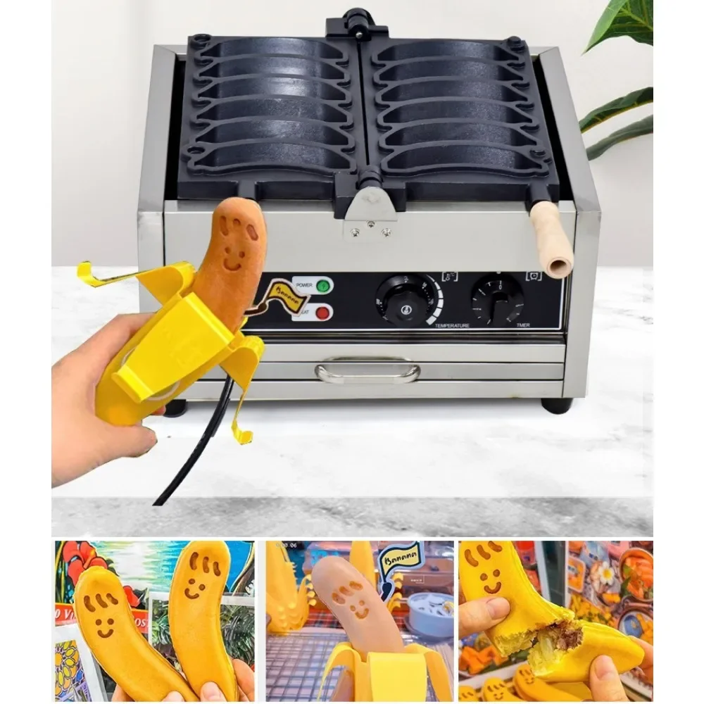 Comercial Banana Elétrica Fritadeira, Waffle Maker, Snack Stall Equipamentos, Egg Waffle, sorrindo Face Aquecimento