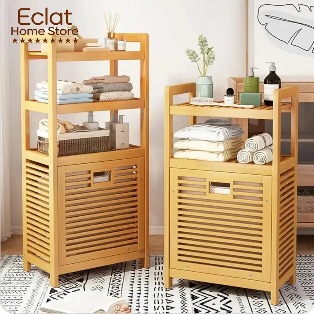 Laundry Baskets Storage Rack Wood Vine Weaving Laundry Hamper Multi-function Bathroom Rack  Large Capacity Dirty Clothes Basket