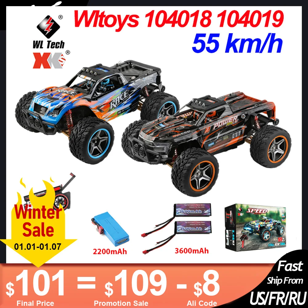 Wltoys 104018 104019 1:10 RC Car 4WD 55KM/H Brushless 2.4G Remote Control High Speed Off-Road Drift PRO Alloy Racing Car