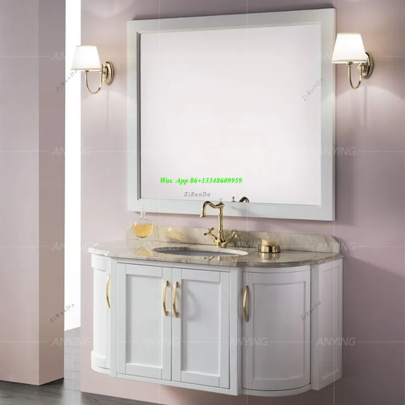 American Bathroom Cabinet Custom-made Solid Wood Washstand Light Luxury Bathroom European Wall-mounted Washbasin Combination