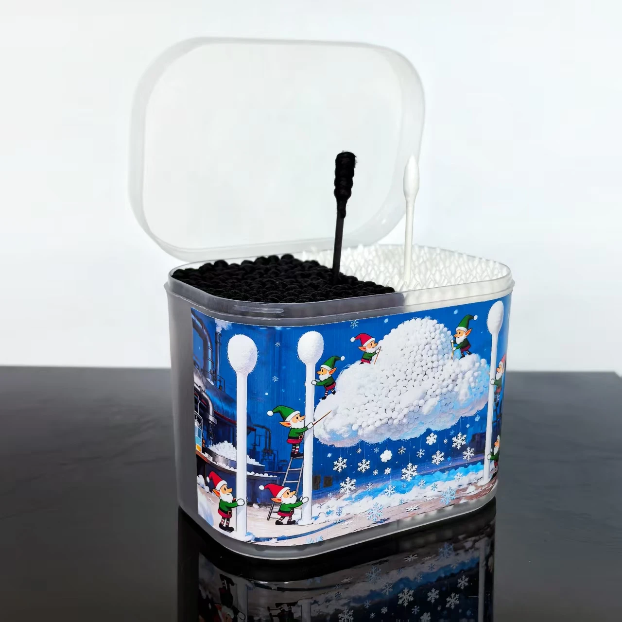 300개 크리스마스 드워프 테마 면봉, 양면 흑백 면봉, 축제 선물 면봉