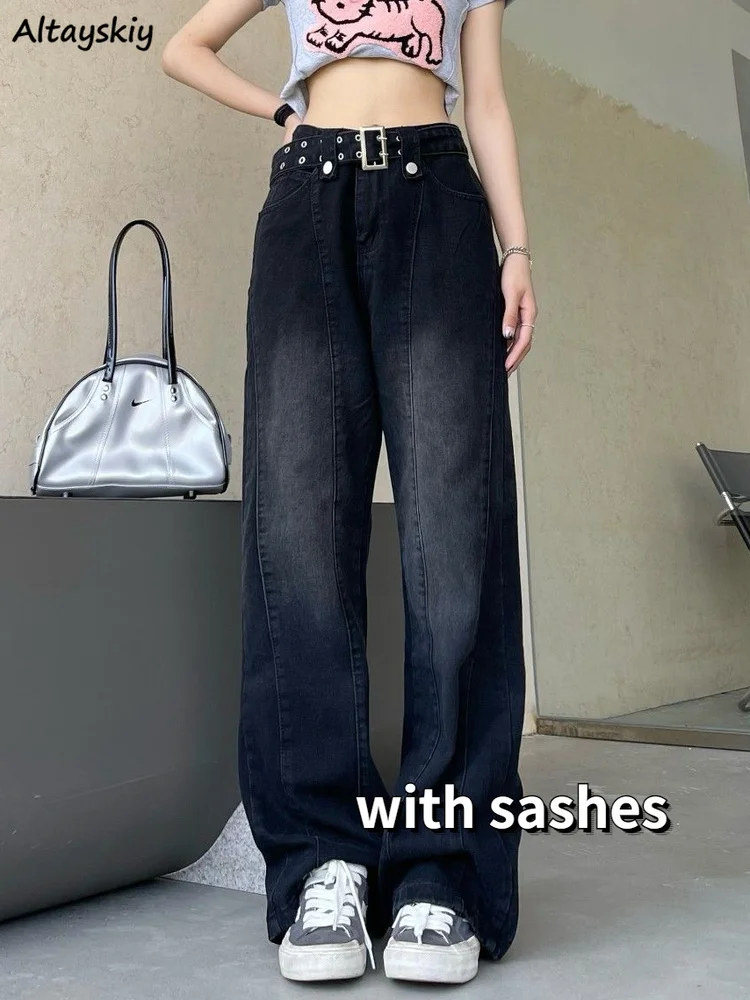 

Wide Leg Jeans Women Vintage American Retro Casual Hip Hop Trousers Chic Washed Loose Streetwear Fashion Simple All-match Summer