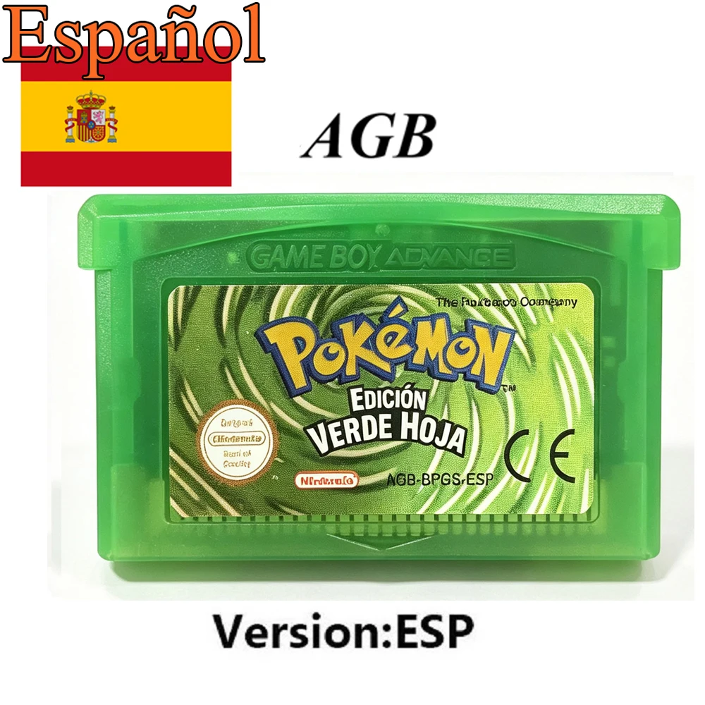 5 styles España GBA Game Pokémon Series 32 Bit Video Game Cartridge Console Card Pokémon Emerald FireRed Ruby LeafGreen Sapphire