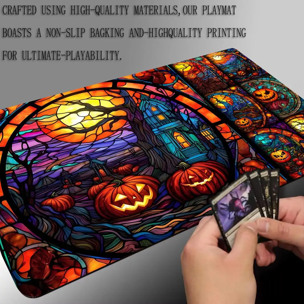 유리 스타일 호박 테마 매직 카드 게임 매트, 존이 있는 MTG 플레이매트, 데스크 매트, 커맨더 플레이매트, 게임 모임에 적합