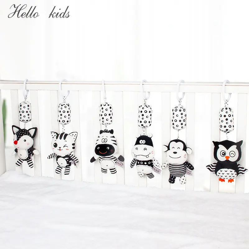 

Newborn Stroller Black And White Wind Chime Bells Soft Plush Rattle Toy Crib Hanging Bell Car Seat Travel Educational Toy Gift