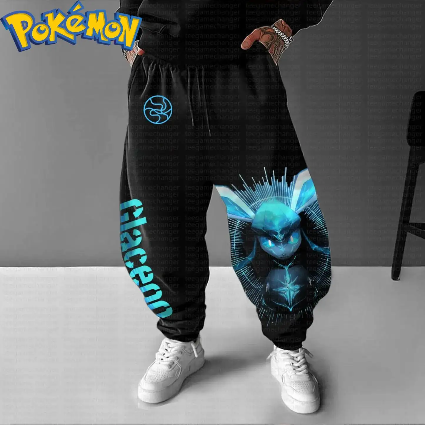 Pokemon Anime Jolteon Baumwolle Hoodie Harajuku Hosen Set Schwarz Blau Leuchtende Ohren Muster mit Stern Design Zweiteiliges Outfit Lässig