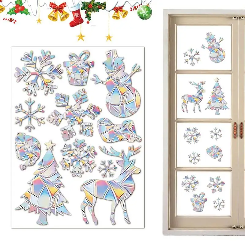 SuncatcherChristmas Snowflake Window Sticker Xmas Tree Snowman Laser Rainbow Wall Decal 2024 New Year Kids Room Home Decoration