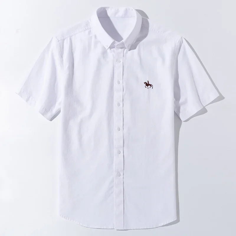 5XL Oxford 100% Cotton Men's Short Sleeve Shirt Casual Office Wear Button Down Soft Cozy Men Shirt Short Sleeves White Shirt