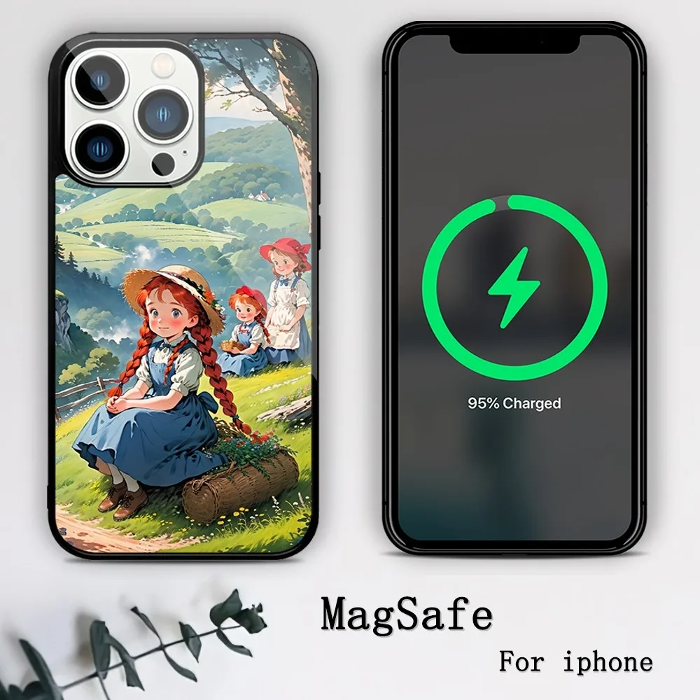 Cartoon Anne of Green Gables Phone Case For iPhone 11 12 13 14 15 Mini Pro XS Max X S Plus XR Magnetic Attraction Shell