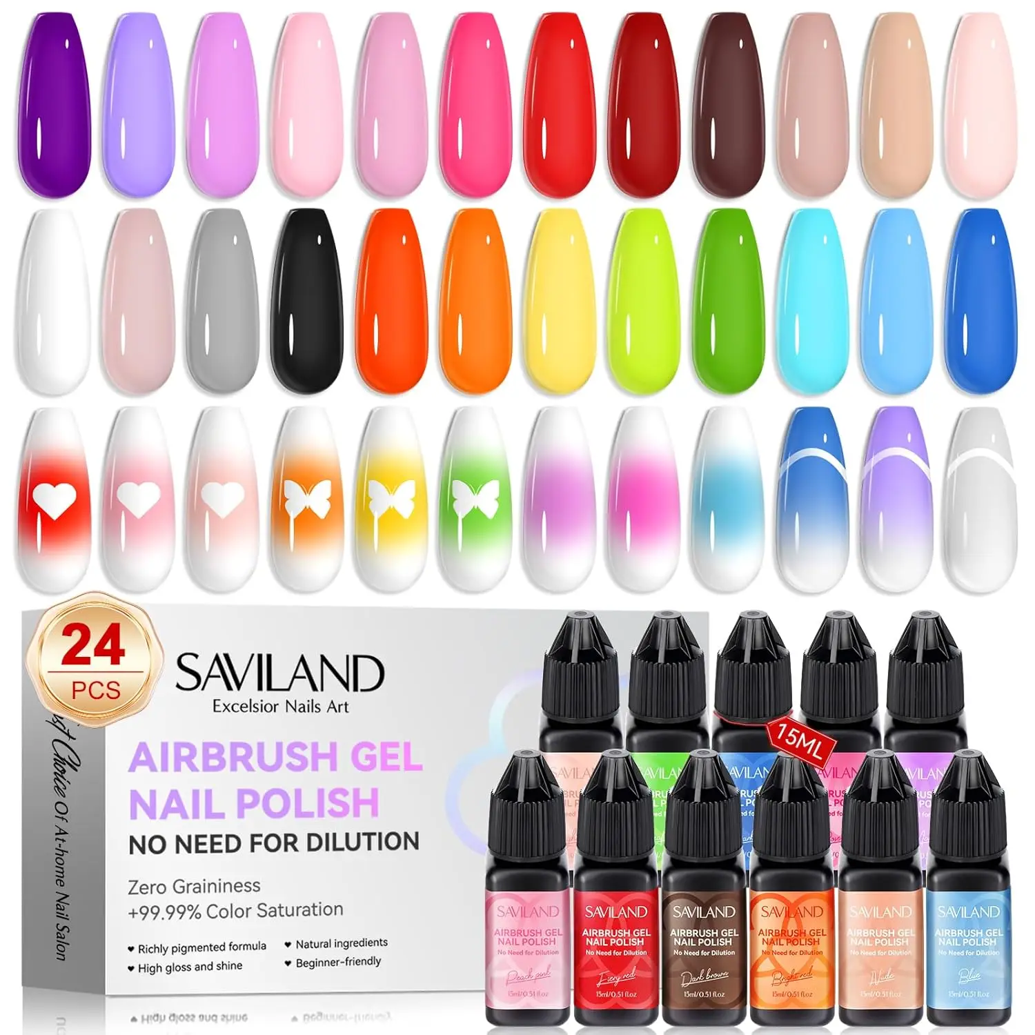 

24 Color Airbrush Gel Nail Polish: HEMA-Free, No Dilution Needed for Gradient & Layered Nail Art