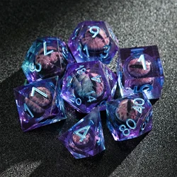 1-7pcs Dargon Eye DND Dice Set Cat Eye Liquid Core Milk Cat Sharp Edge Handmade Polyhedral Resin Dice for Multi-Sided RPG D6~D20