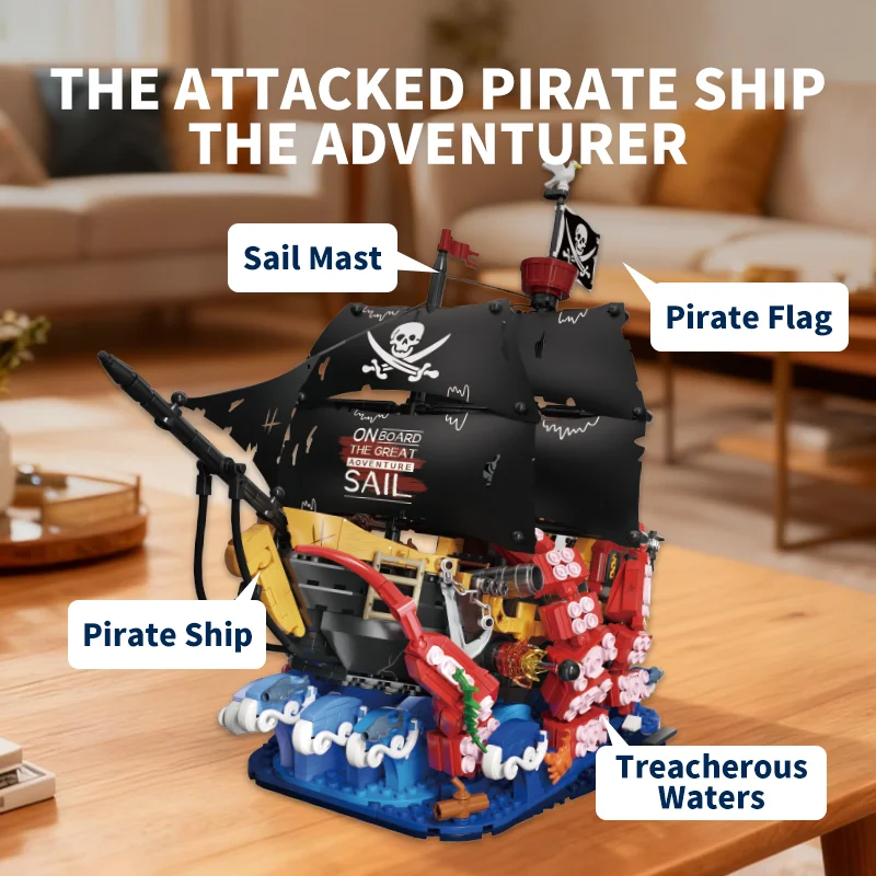 Weekit Pirate Ship Brave Boat Building Block Complete with Pirate Crew Figures Removable Sails Creative Adventure Adult Gift
