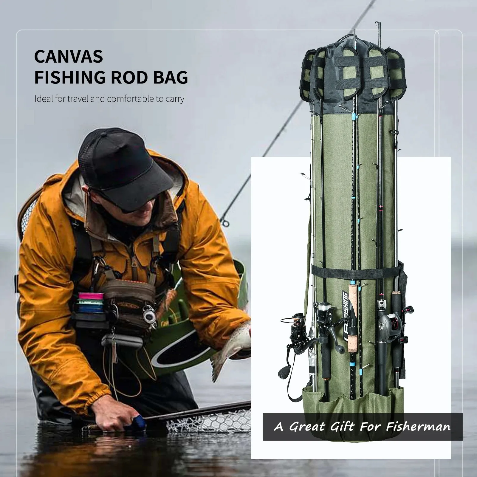 Fishing Rod Bag Oxford Cloth Cylinder Outdoor Fishing Reel Carrier Tackle Storage Bag Professional Fish Gear Carrying ﻿