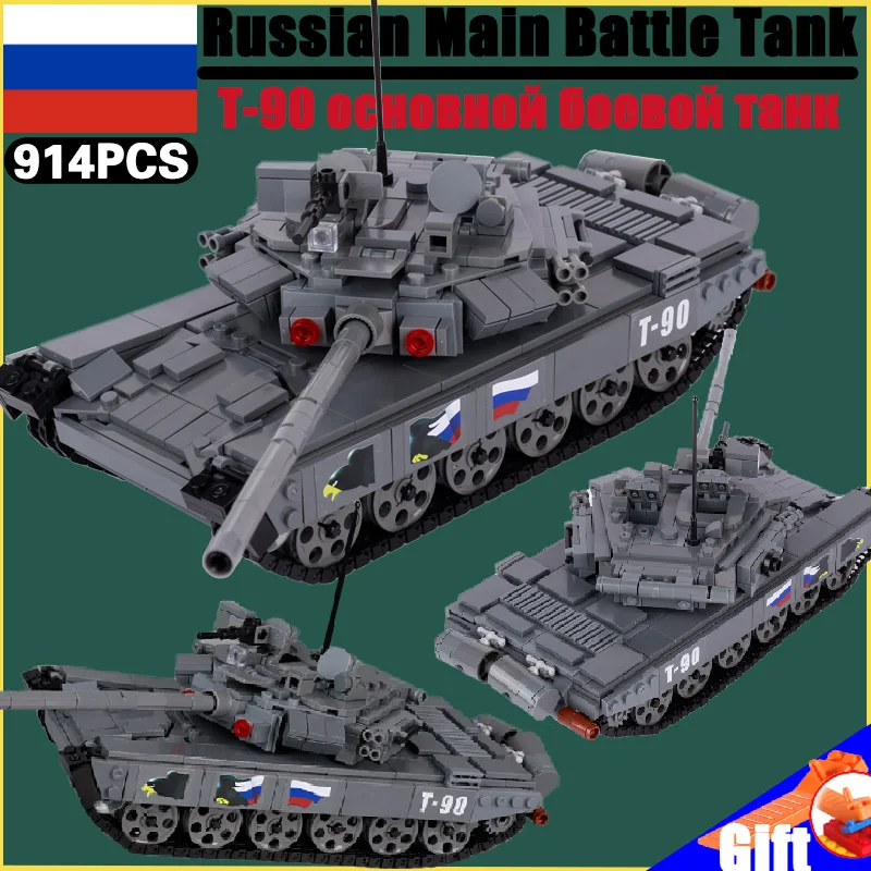 

Military Russian T-90 Main Battle Tank Building Blocks Kit Armored Soldiers Figures Cannon War Scene Bricks Toys Boys Gift