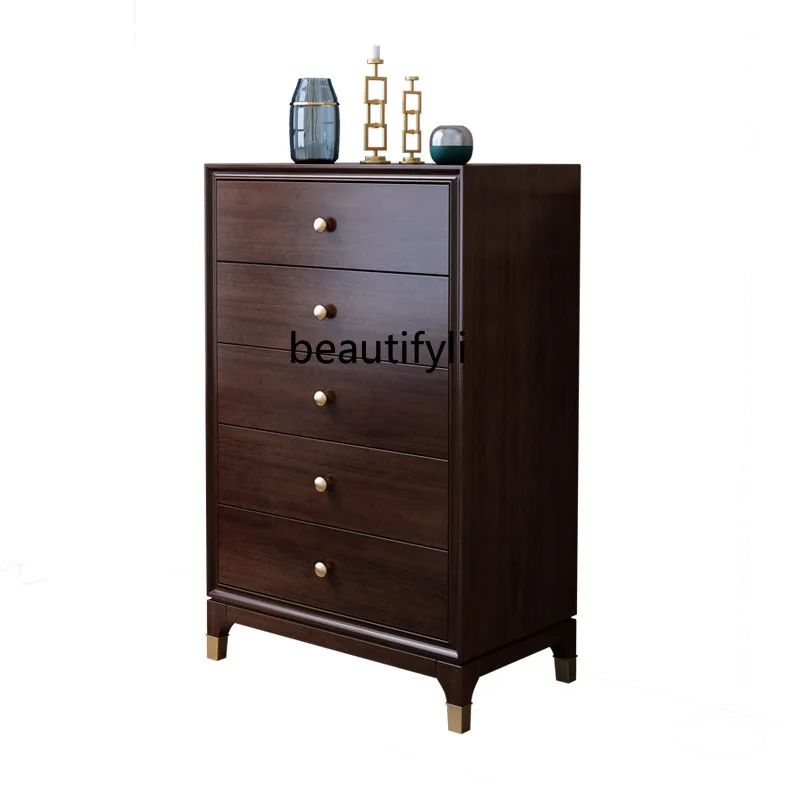 

American Light Luxury Solid Wood Chest of Drawers Chest of Drawer Cherrywood Locker Storage Living Room Bedroom Furniture