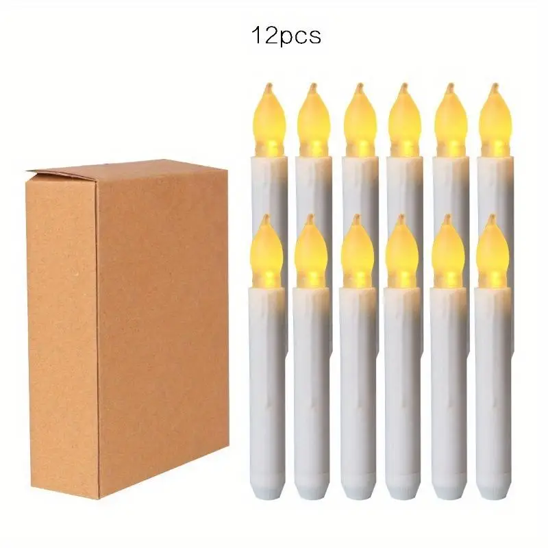 12PCS Floating Flameless LED Candles 6.5 Inch Warm White Battery Operated Taper Candle Lights for Halloween Christmas Party