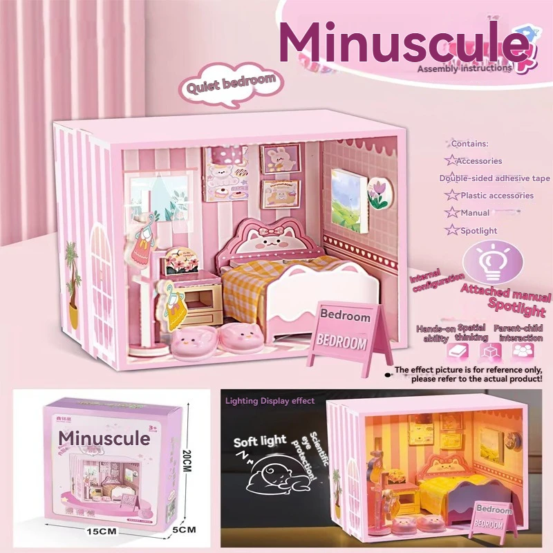 Spaß DIY Micro-View 3D dreidimensionale Montage Simulation Beleuchtung Schlafzimmer Modell Welt Kinderspielzeug Zuhause