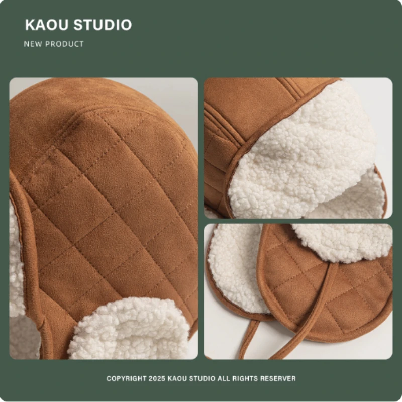 جديد الشتاء الجلد المدبوغ منقوشة أفخم لي فنغ قبعة للرجال والنساء في الهواء الطلق سميكة ركوب حماية الأذن للحفاظ على دفئا منفذها القبعات #6