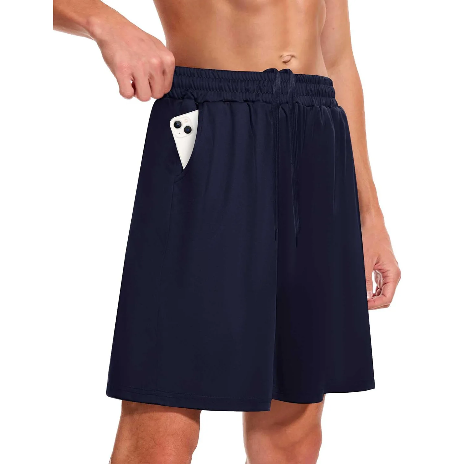 Men's solid color sports pants quick-drying casual basketball shorts with pockets running workout sportswear