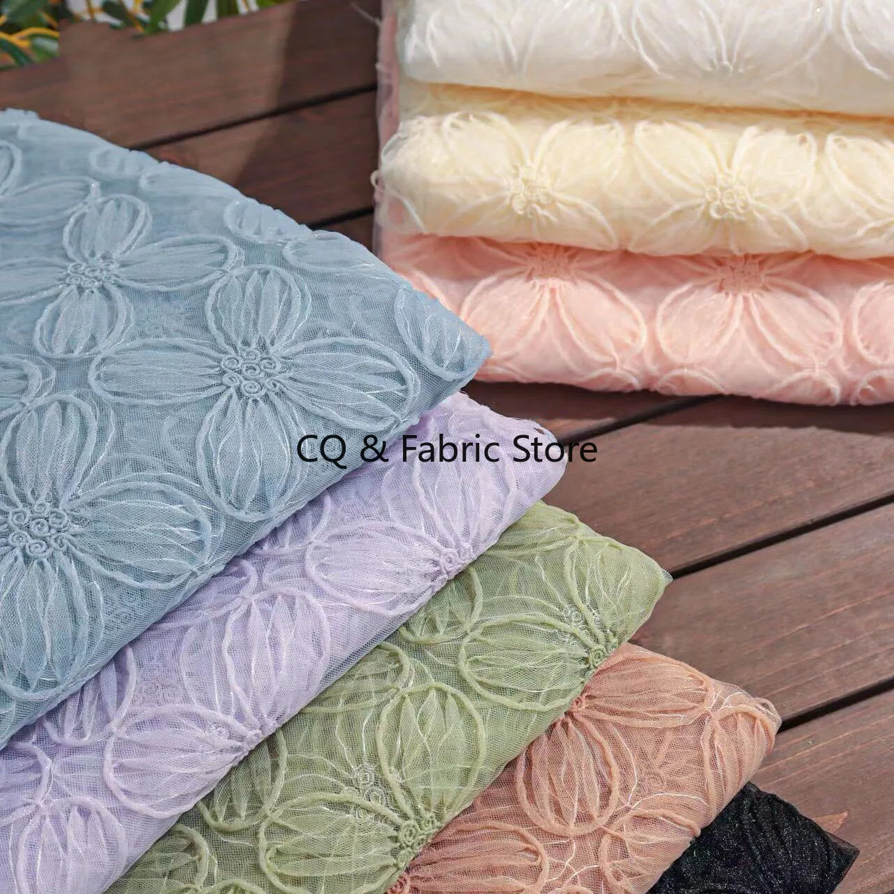 

New Four-leaf clover Flower Mesh Embroidery Lace Fabric for Wedding Dress Children's Dress Skirt Designer Fabric
